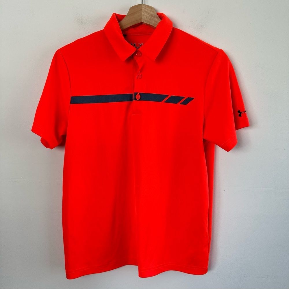 Under Armour Heat Gear Orange and Gray Golf Club Polo Shirt Boys Youth Large - Picture 2 of 7